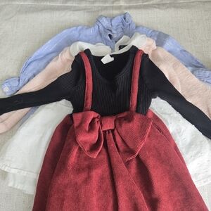 Baby Bundle - Black Ribbed Top with Red Corduroy Pinafore Dress - Bow Detail